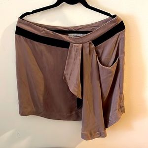 Karen Millen cupro drape front skirt, taupe w/black contrast, 12 (UK 16/EUR 44)